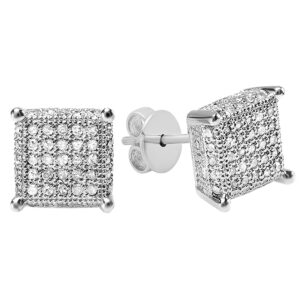 dazzlingrock collection round white diamond square clustered pushback for men & women (unisex) stud earrings (0.55 ctw, color i-j, clarity i2-i3) in 925 sterling silver