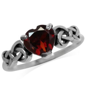 Silvershake 1.15ct. Natural Heart Shape Garnet 925 Sterling Silver Celtic Knot Ring Size 7