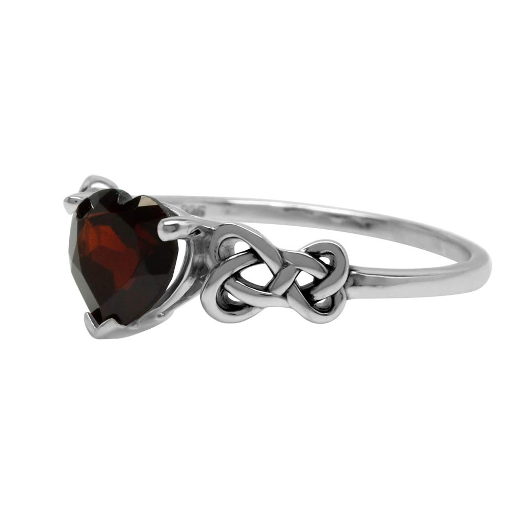 Silvershake 1.15ct. Natural Heart Shape Garnet 925 Sterling Silver Celtic Knot Ring Size 7