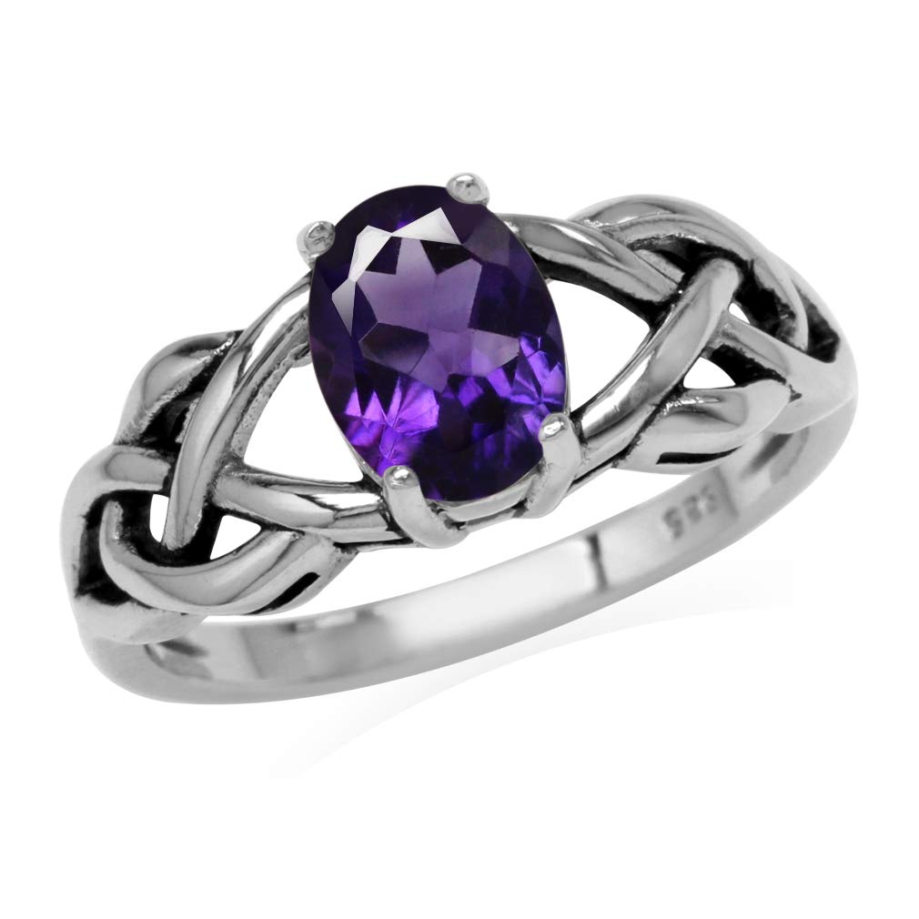 Silvershake 1.18ct. Natural African Amethyst 925 Sterling Silver Celtic Knot Solitaire Ring Size 9