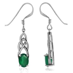 silvershake 1.44ct. natural emerald green agate 925 sterling silver celtic knot dangle hook earrings