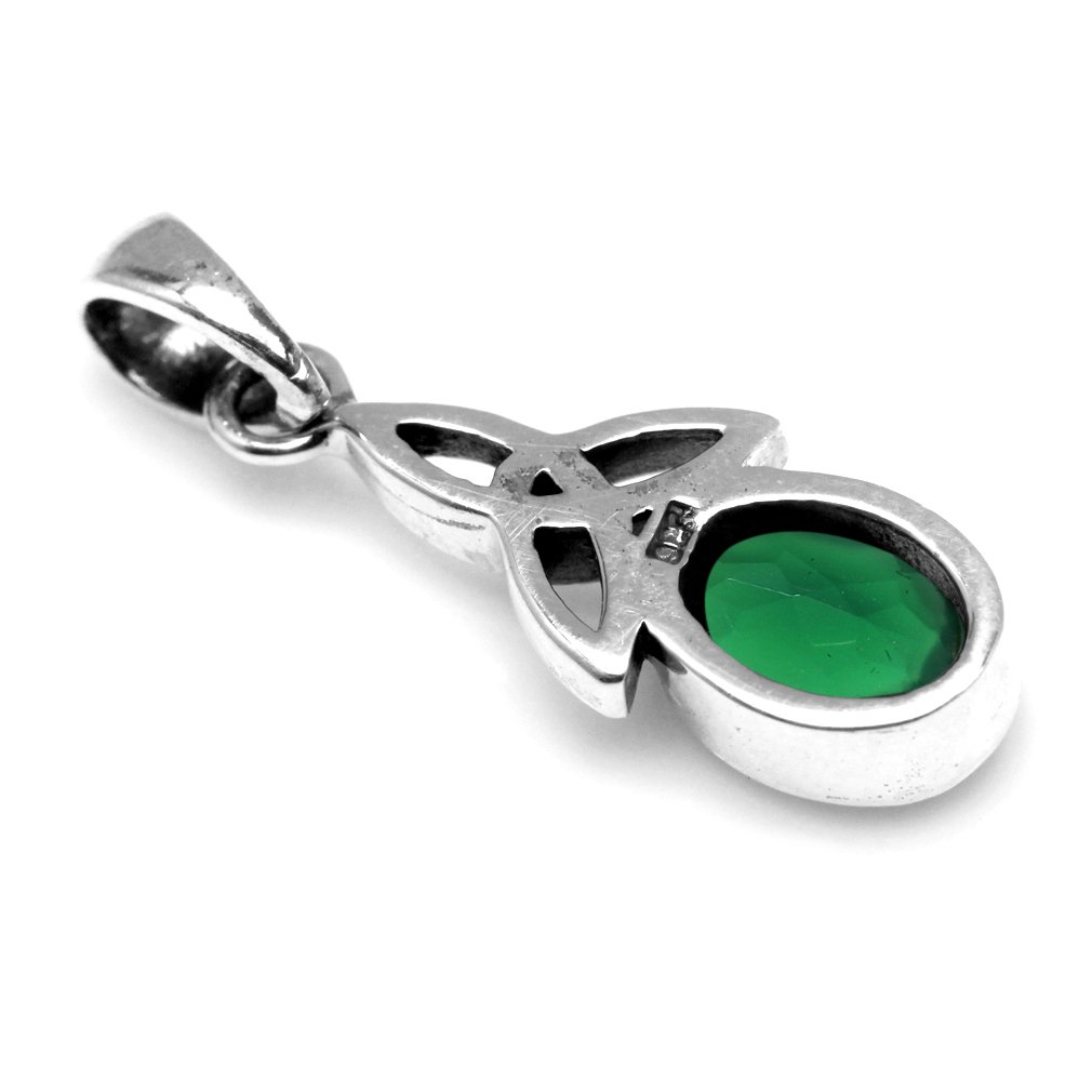 Silvershake Natural Emerald Green Agate White Gold Plated 925 Sterling Silver Triquetra Celtic Knot Pendant