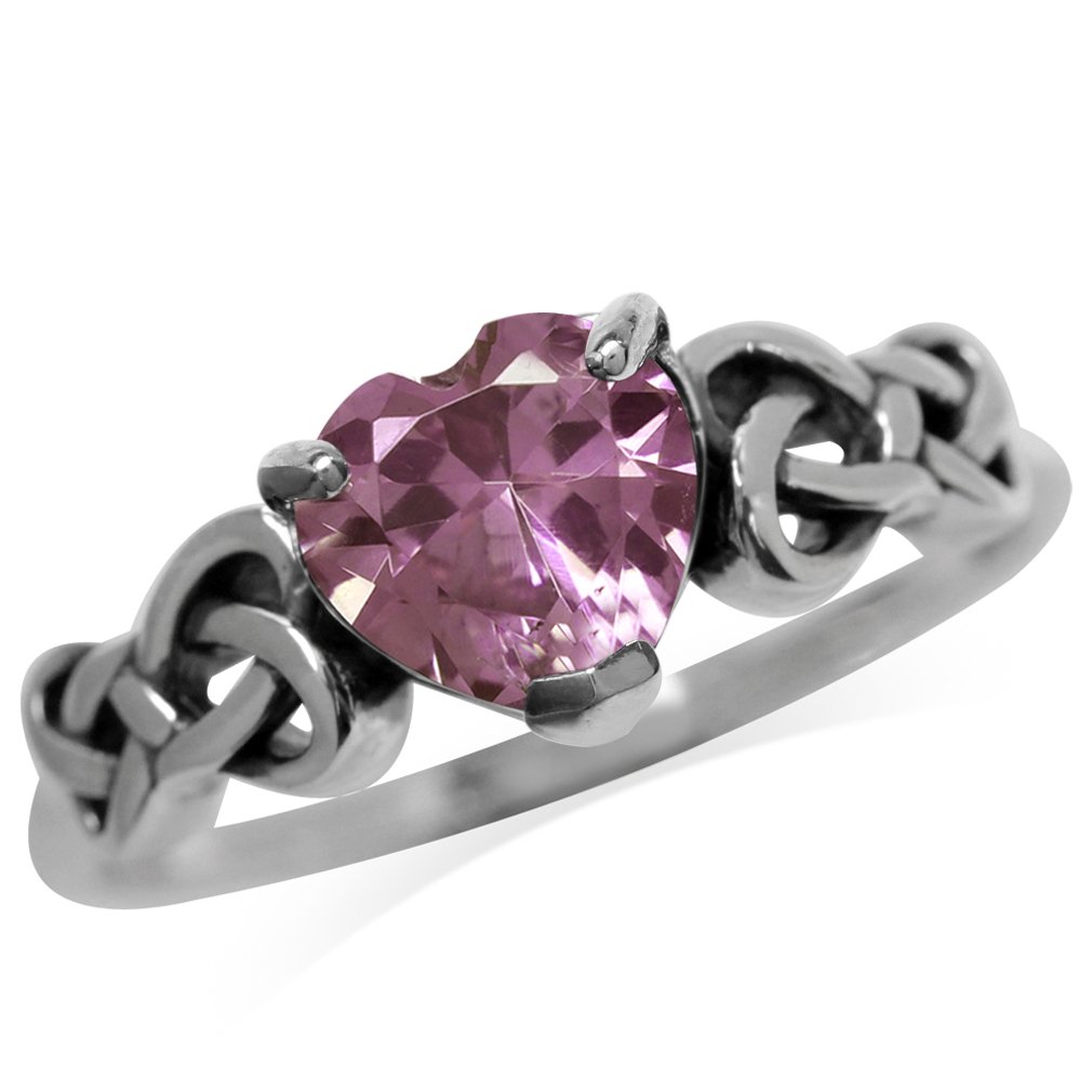 Silvershake Heart Shape Simulated Color Change Alexandrite 925 Sterling Silver Celtic Knot Ring Size 5