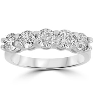 JewelMore 14k White Gold 1ct TDW Diamond Five Stone Anniversary Ring (6)