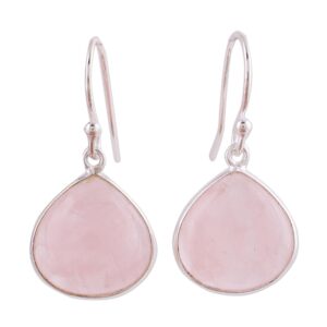 novica artisan handmade rose quartz dangle earrings sterling silver from india pink birthstone [1.2 in l x 0.6 in w x 0.2 in d] ' dancing soul'