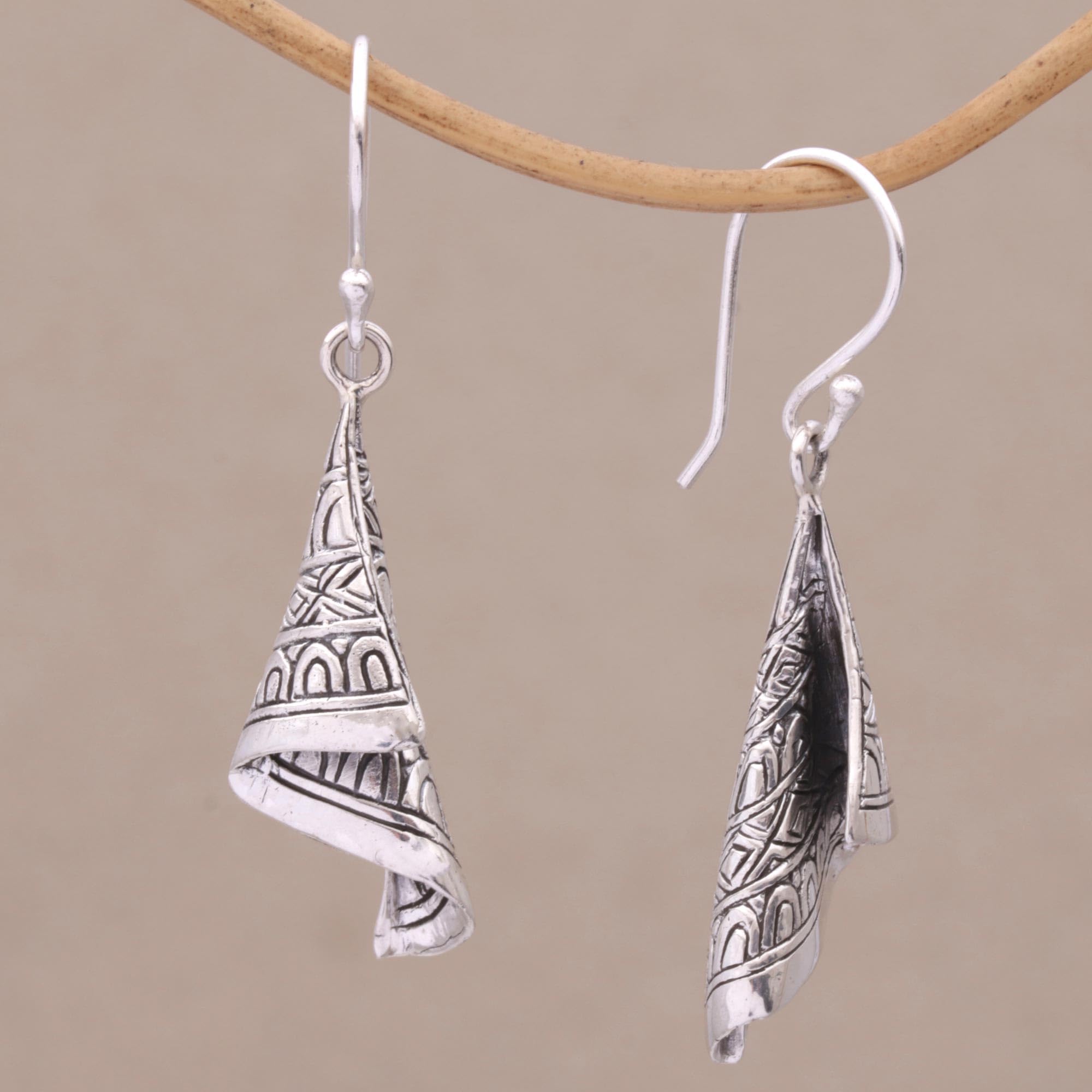 NOVICA .925 Sterling Silver Dangle Earrings 'Shining Songket'