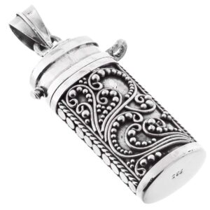 large pillbox locket prayer box 925 sterling silver pendant, 1 5/8"