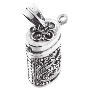 Large Pillbox Locket Prayer Box 925 Sterling Silver Pendant, 1 5/8"