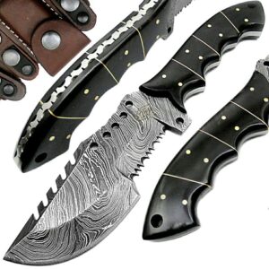 best.buy.damascus1 buffalo horn 9.5'' tracker fixed blade hand made damascus steel hunting knife prime quality