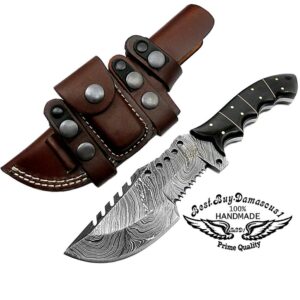 Best.Buy.Damascus1 Buffalo Horn 9.5'' Tracker Fixed Blade Hand Made Damascus Steel Hunting Knife Prime Quality