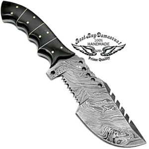 Best.Buy.Damascus1 Buffalo Horn 9.5'' Tracker Fixed Blade Hand Made Damascus Steel Hunting Knife Prime Quality