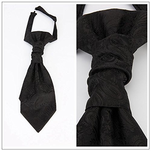 Hello Tie Pre-tied Microfiber Ascot Ruche Paisley Cravats Tie for Men (Black)