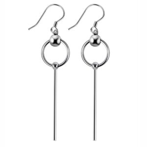 925 Sterling Silver Bead with Long Line Bar Dangle Earrings