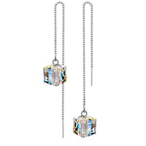 allencoco 925 sterling silver swarovski crystals long tassel threader dangle drop earrings women wife cube hypoallergenic dangle earrings