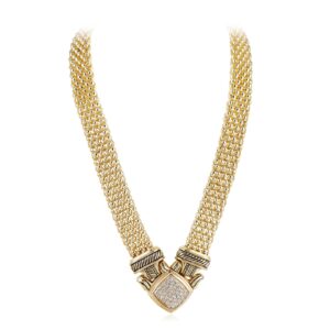 UNY Short Necklace 48cm Popcorn chain Pave Rhinestone Classic Elegant Vintage Antique Jewelry (Gold)