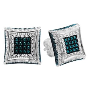 Dazzlingrock Collection 0.16 Carat (ctw) Round Blue & White Diamond Kite Shape Unisex Stud Earrings in 925 Sterling Silver in Push Back