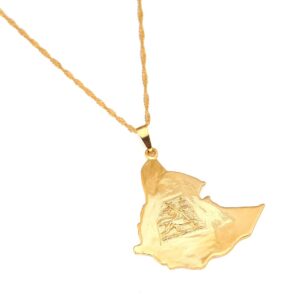 BR Gold Jewelry Original Ethiopian Map Necklace for Women Lion Eritrea Ethiopia Old Map Pendant