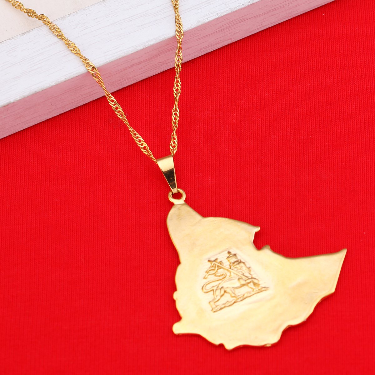 BR Gold Jewelry Original Ethiopian Map Necklace for Women Lion Eritrea Ethiopia Old Map Pendant