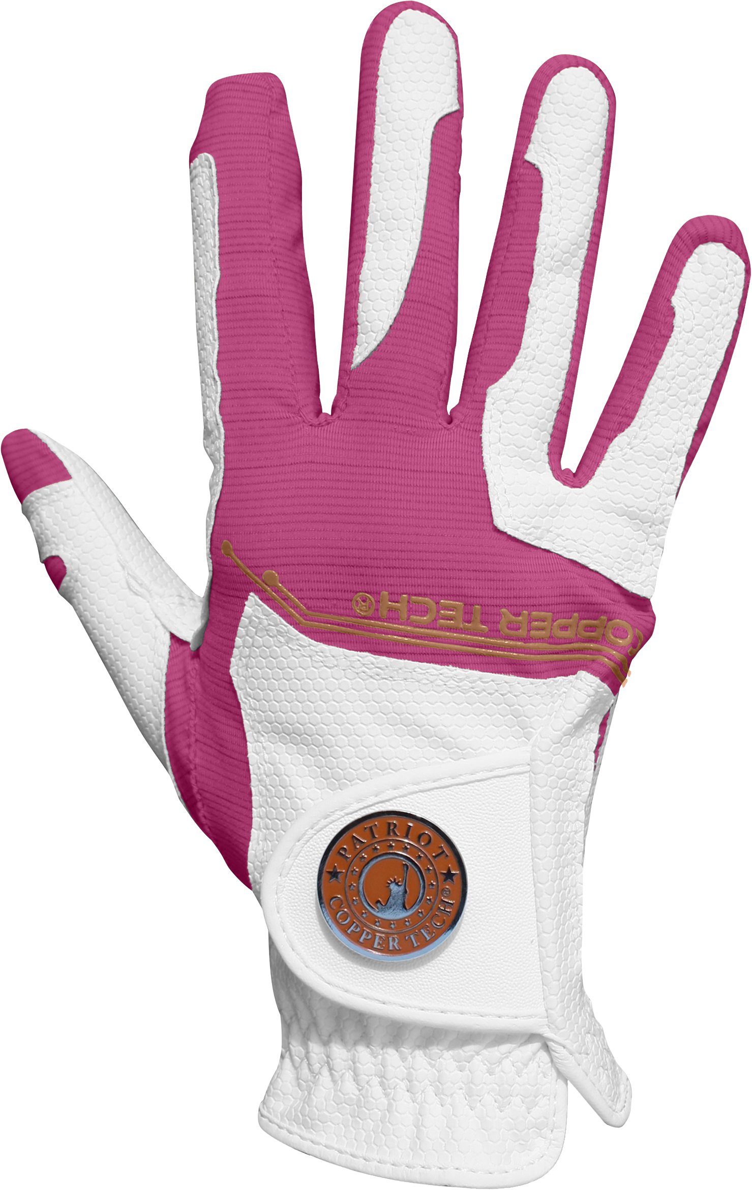 Copper Tech Gloves Women's Golf Glove with Honeycomb Grip, One Size, White/Fuchsia