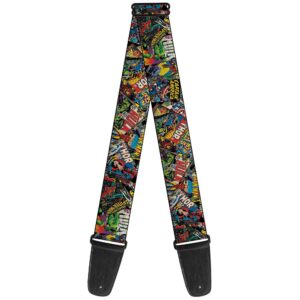 buckle-down gs-wav035 guitar strap - retro marvel comic books stacked close-up, 2" wide & 29-54" length,multicolor