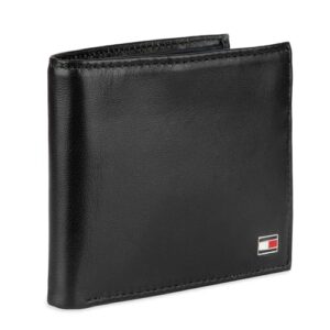 Tommy Hilfiger Men's Leather Wallet – Slim Bifold with 6 Credit Card Pockets and Removable ID Window, Oxford Black, One Size