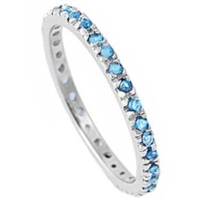 sterling silver stackable blue cubic zirconia eternity band ring sizes 10