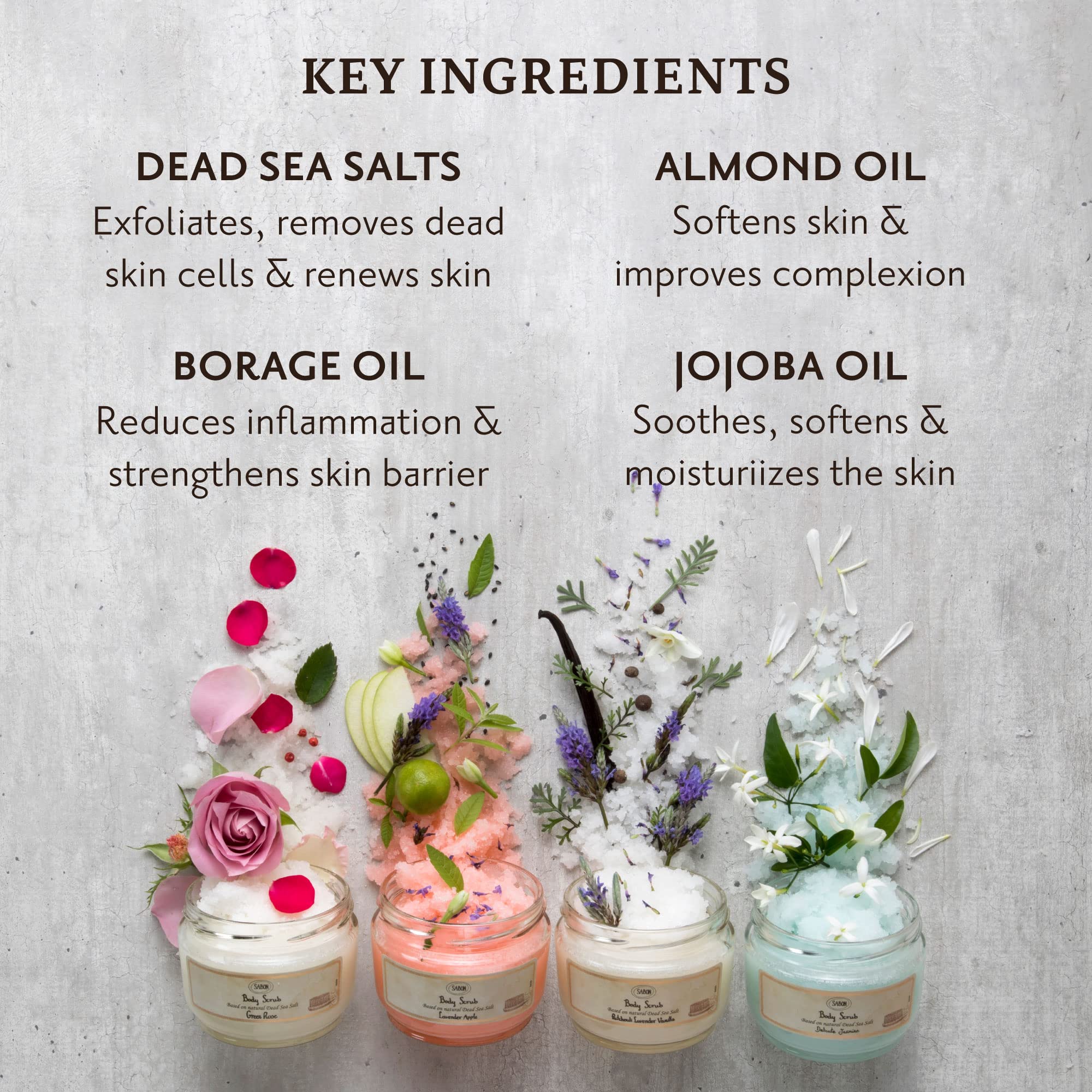 Sabon Body Scrub — Rose Tea | Exfoliating Dead Sea Salt Body Scrub | Bergamot, White Rose, Jasmine | For All Skin Types | 11.3 Oz