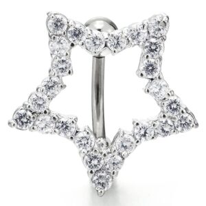 COOLSTEELANDBEYOND Surgical Steel Star Belly Button Ring Body Jewelry Piercing Navel Ring Barbells with CZ