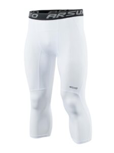 arsuxeo men's 3/4 running compression tights capri pants k75 white size medium