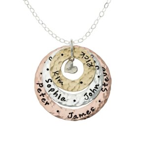 aj's collection happiness all around personalized family mixed metal necklace with customizable hand stamped washers and choice of sterling silver chain