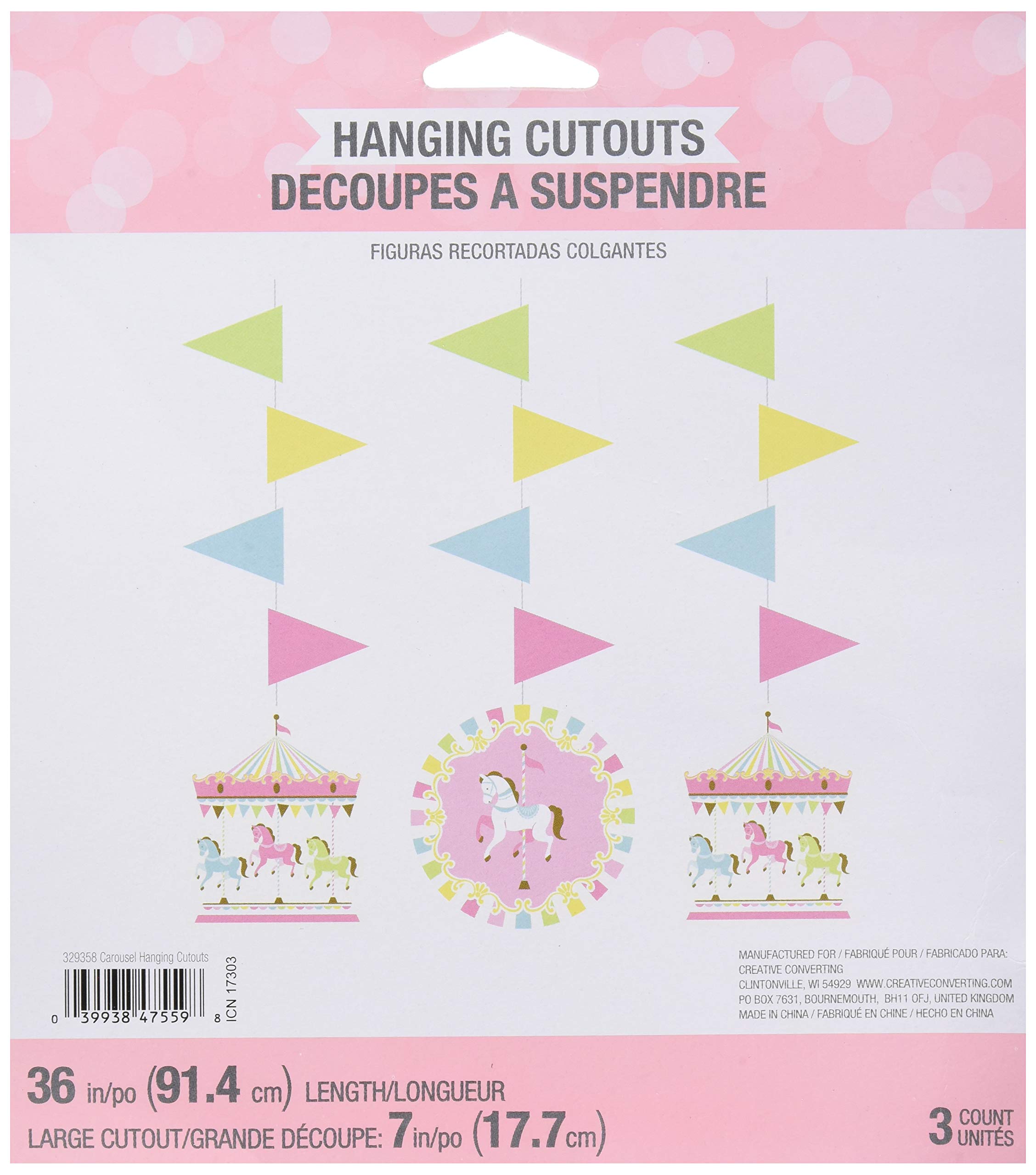 Creative Converting Carousel String Decoration Hanging Cutouts, Multicolor