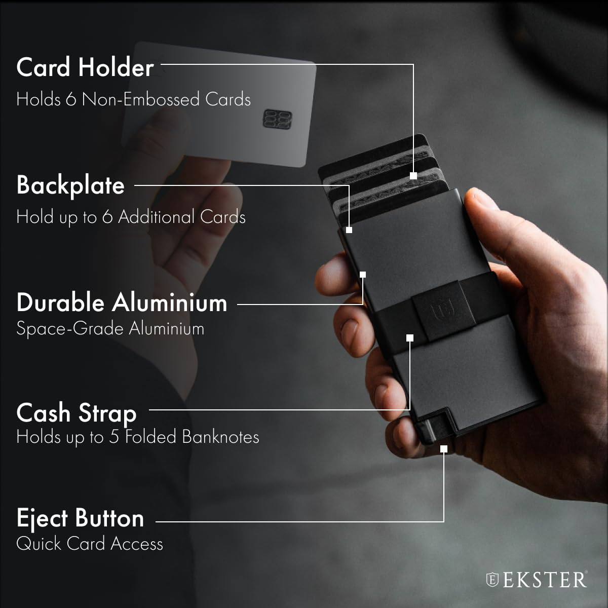 Ekster Aluminum Cardholder Wallet for Men | Metal Wallets with RFID Blocking Layer | Slim & Minimalist Aluminum Wallet with Push Button for Quick Card Access (Space Grey)