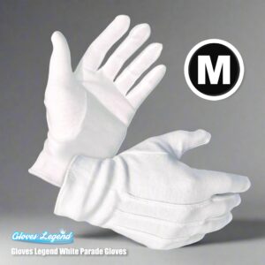 1 Pair (2 Gloves) - Gloves Legend - 100% White Cotton Marching Band Parade Formal Dress Costume Gloves For Men and Women - Medium