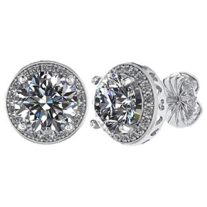 nana jewels womens 925 sterling silver 7.5mm-3.00ct rhodium plated, hypoallergenic round halo stud earring