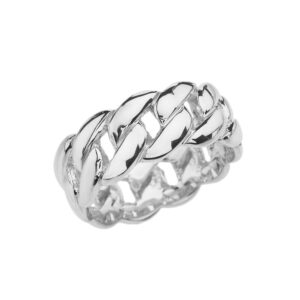 Modern Contemporary Rings Sterling Silver Cuban Link 8 mm Engagement Band (Size 8)