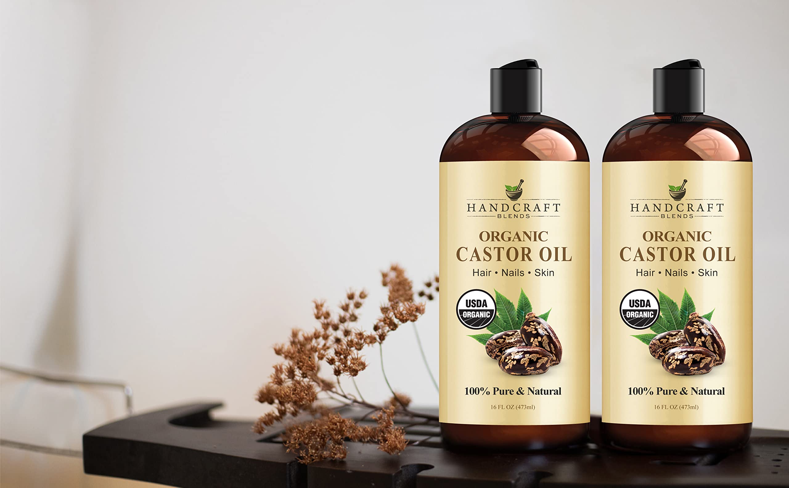 Handcraft Blends Organic Castor Oil - 16 Fl Oz - 100% Pure and Natural - Premium Grade Oil for Hair Growth, Eyelashes and Eyebrows - Carrier Oil - Hair and Body Oil - Expeller-Pressed and Hexane-Free