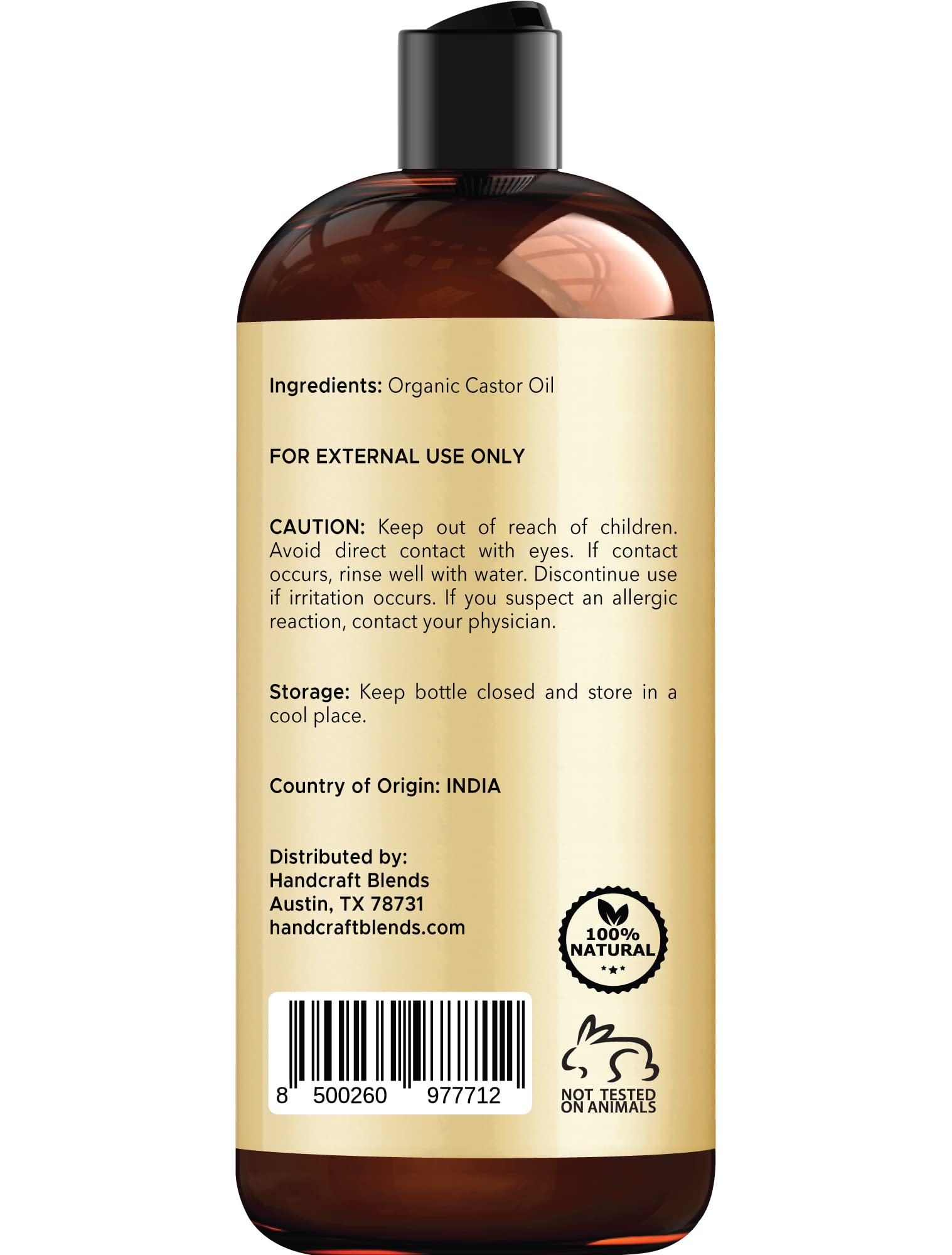 Handcraft Blends Organic Castor Oil - 16 Fl Oz - 100% Pure and Natural - Premium Grade Oil for Hair Growth, Eyelashes and Eyebrows - Carrier Oil - Hair and Body Oil - Expeller-Pressed and Hexane-Free