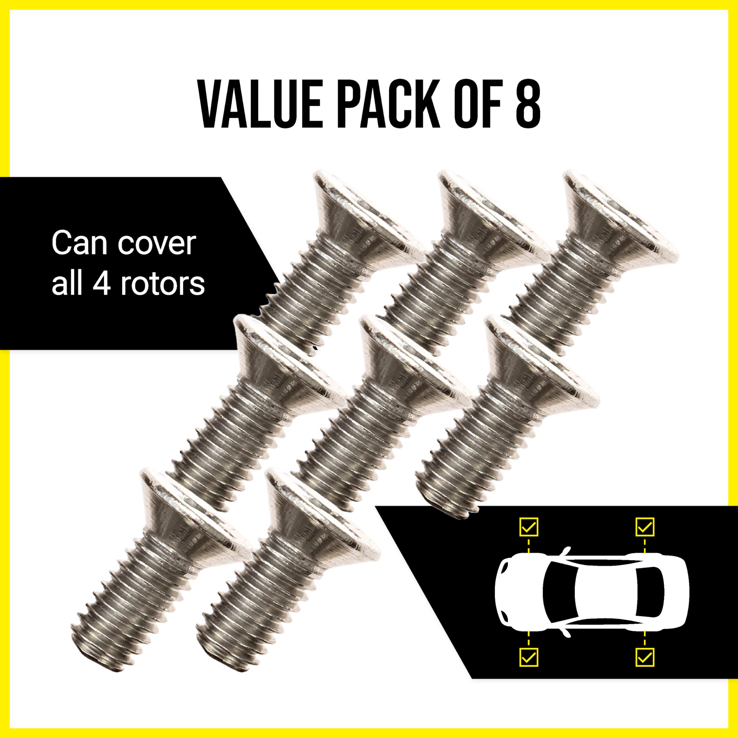 Mission Automotive 8-Pack of Rotor Screws for Brake Discs - Universal Fit for Honda, Acura, Hyundai and Kia Models - Stainless Steel Retaining Screws for Front and Rear