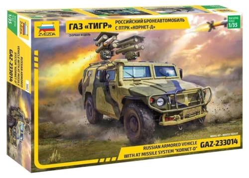 Zvezda 3682 - Russian GAZ Armored Vehicle with at Missile System Kornet-D - Plastic Model Kit - Scale 1/35 236 Parts Lenght 6.5" / 16.2 cm