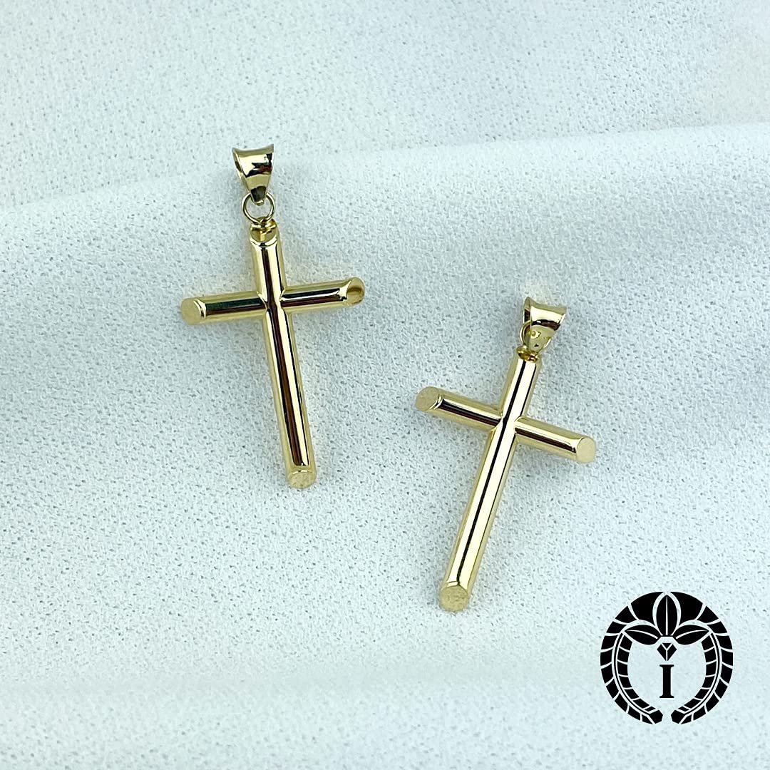 Ioka - 14K REAL Yellow Gold Classic Plain Cross Pendant Religious Medium Size Charm For Necklace or Chain