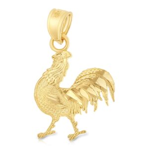 ioka - 14k yellow gold rooster charm tiny pendant for necklace or chain