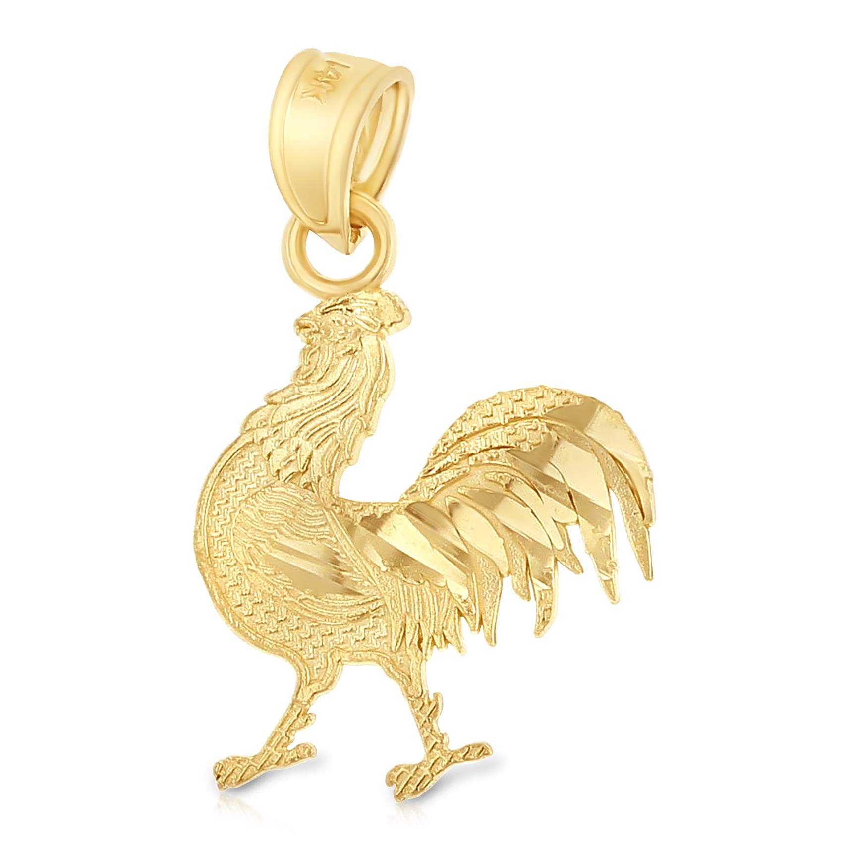 Ioka - 14K Yellow Gold Rooster Charm Tiny Pendant For Necklace or Chain