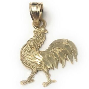 Ioka - 14K Yellow Gold Rooster Charm Tiny Pendant For Necklace or Chain