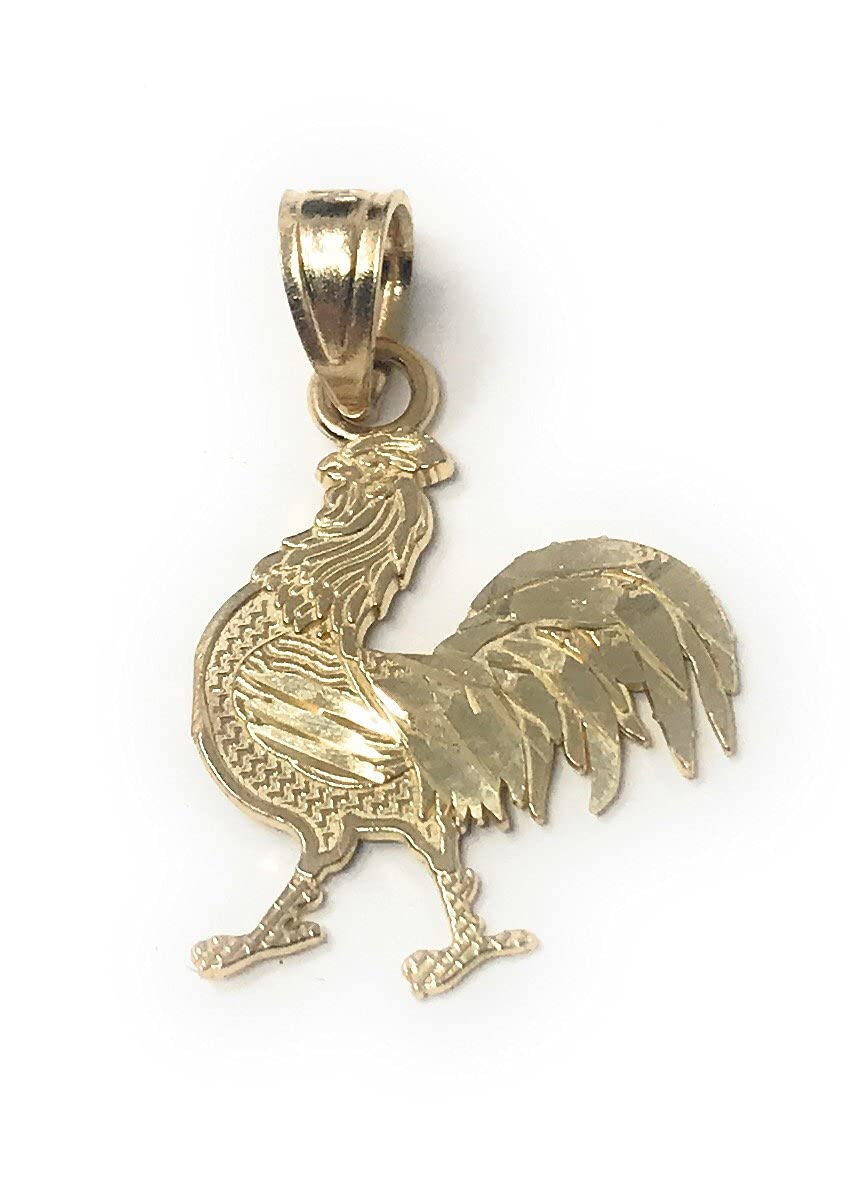 Ioka - 14K Yellow Gold Rooster Charm Tiny Pendant For Necklace or Chain