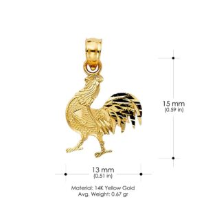 Ioka - 14K Yellow Gold Rooster Charm Tiny Pendant For Necklace or Chain