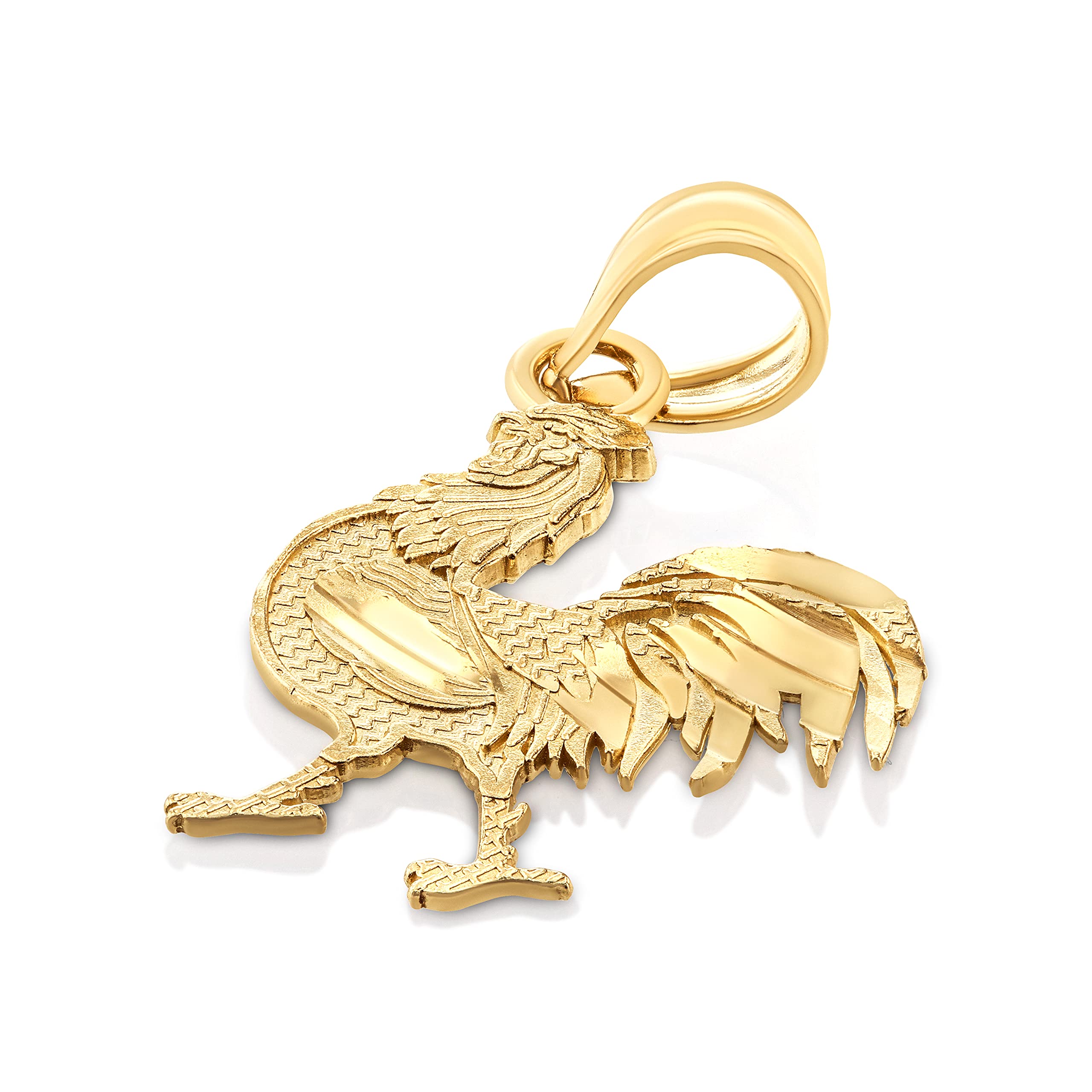 Ioka - 14K Yellow Gold Rooster Charm Tiny Pendant For Necklace or Chain