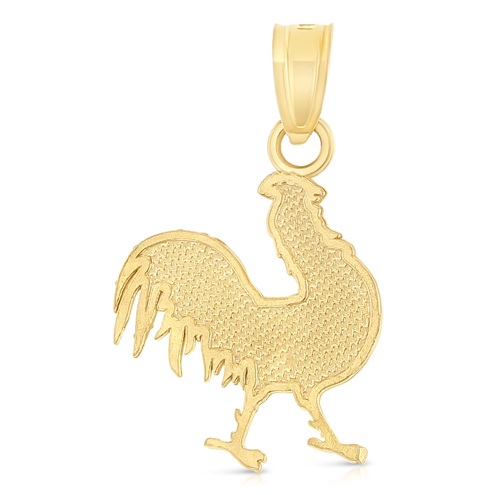 Ioka - 14K Yellow Gold Rooster Charm Tiny Pendant For Necklace or Chain