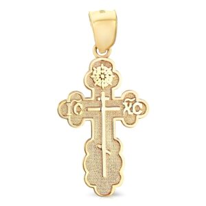 ioka - 14k yellow gold st. olga greek orthodox baptismal cross religious charm medium pendant for necklace or chain