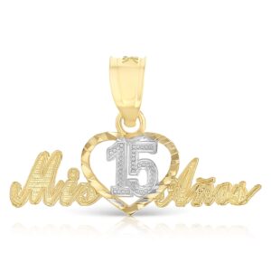 Ioka - 14K Two Tone Gold Sweet 15 Years Quinceanera Heart Mis 15 Anos Charm Small Pendant For Necklace or Chain