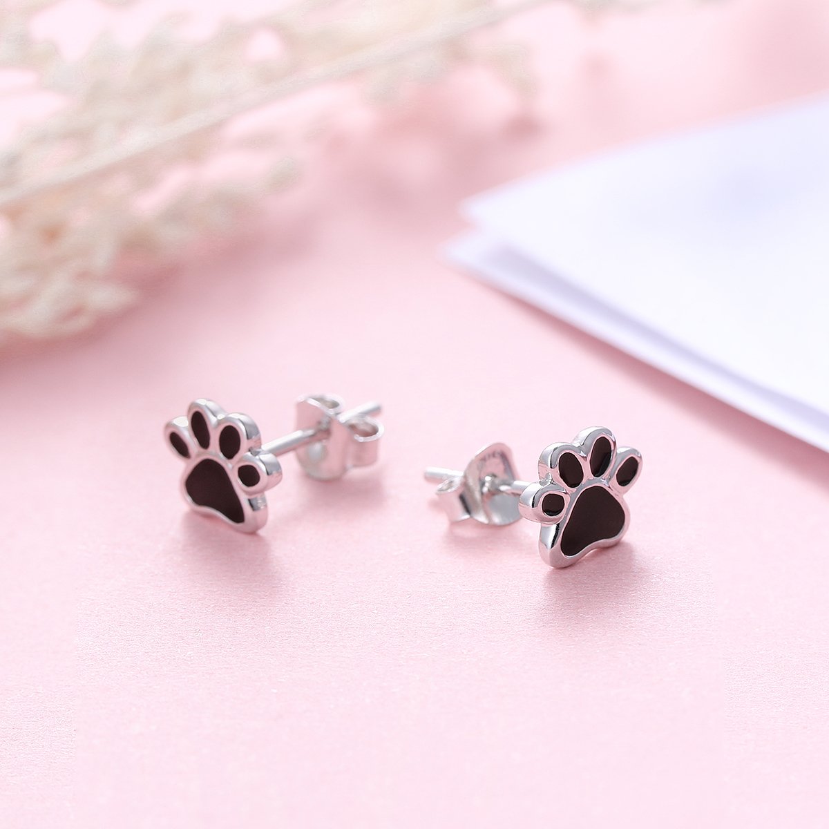 S925 Sterling Silver Puppy Dog Cat Pet Paw Print Stud Earrings